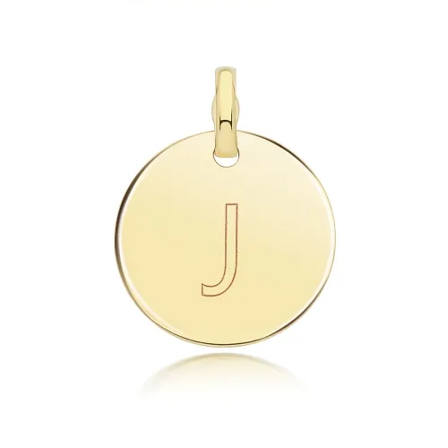 9ct Yellow Gold Round Plain Initial Pendant 14.3mm J